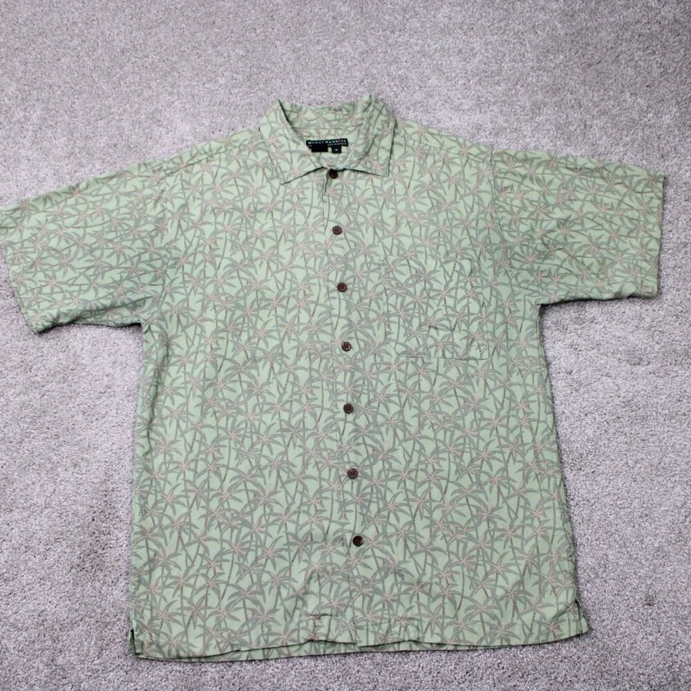 Royal Robbins‎ Shirt Mens Medium Green Floral 100% Rayon Short Sleeve Button Up
